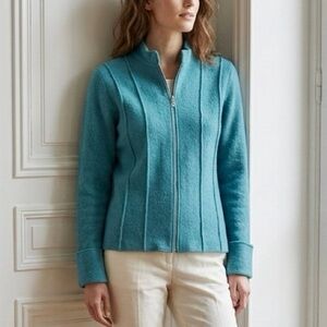 Alexandra Bartlett Vintage 100% Wool Women's Teal Zip-Up Jacket Size PM